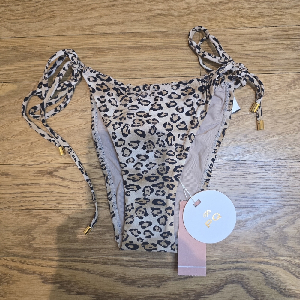 NWT PQ Swim Womens Leopard Eden Tie Teeny Bikini Bottom Brown - Picture 3 of 4